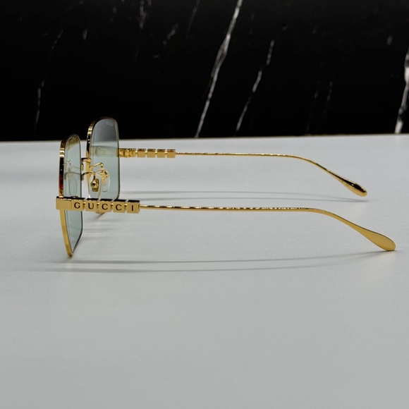 NEW GG1434S 003 GUCCI GOLD GREEN SQUARE METAL WOMEN GUCCI SUNGLASSES - Picture 9 of 13